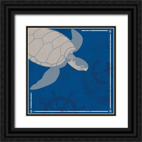 Blue Sea Turtle Black Ornate Wood Framed Art Print with Double Matting by Gibbons, Lauren