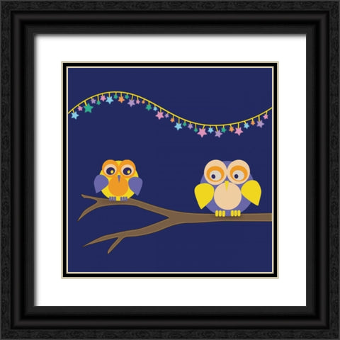Owls of Color 1 Black Ornate Wood Framed Art Print with Double Matting by Gibbons, Lauren
