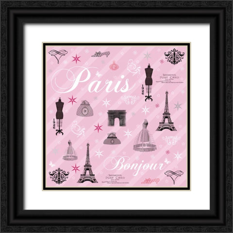 Paris Collage Black Ornate Wood Framed Art Print with Double Matting by Gibbons, Lauren