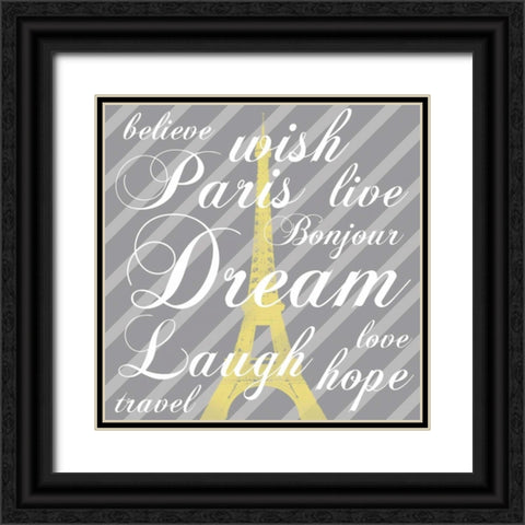 Paris 3 Gray Words Black Ornate Wood Framed Art Print with Double Matting by Gibbons, Lauren
