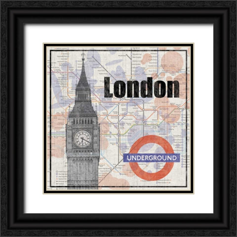 London Train Black Ornate Wood Framed Art Print with Double Matting by Gibbons, Lauren