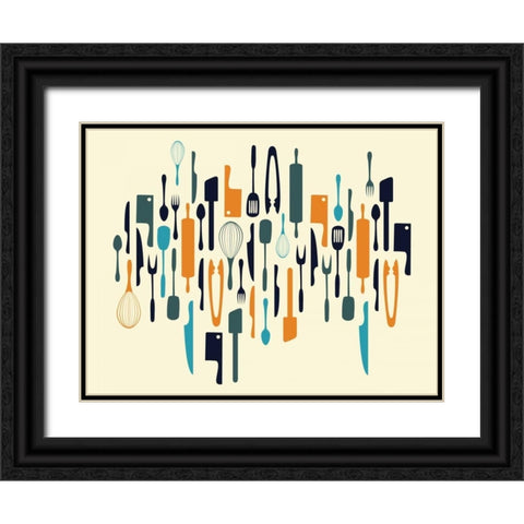 Kitchen Utensils V Black Ornate Wood Framed Art Print with Double Matting by Grey, Jace