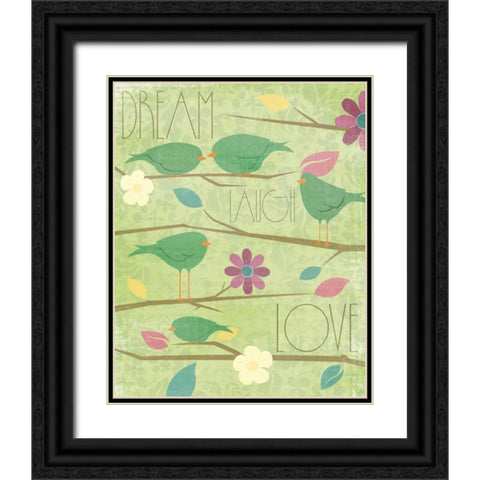 Green Birds I Black Ornate Wood Framed Art Print with Double Matting by Grey, Jace