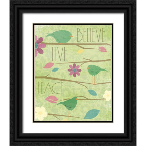 Green Birds II Black Ornate Wood Framed Art Print with Double Matting by Grey, Jace