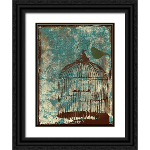 Birdcage on Teal 1 Black Ornate Wood Framed Art Print with Double Matting by Grey, Jace