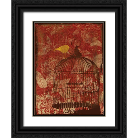 Birdcage on Red 1 Black Ornate Wood Framed Art Print with Double Matting by Grey, Jace