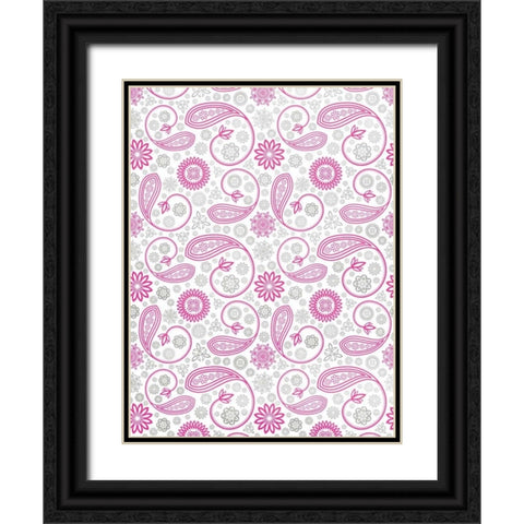 Paisley Pink and Grey Black Ornate Wood Framed Art Print with Double Matting by Grey, Jace