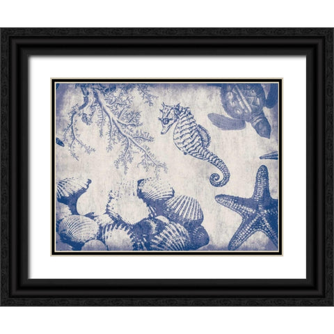 Sea Life in Navy 1 Black Ornate Wood Framed Art Print with Double Matting by Grey, Jace