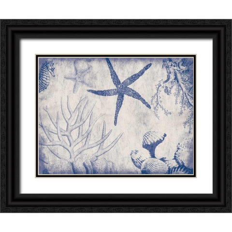 Sea Life in Navy 2 Black Ornate Wood Framed Art Print with Double Matting by Grey, Jace