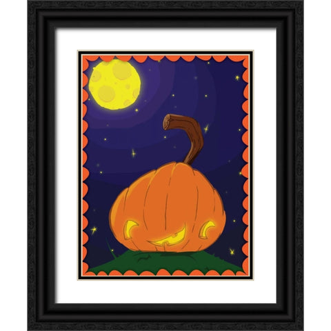 Halloween Pumpkin Black Ornate Wood Framed Art Print with Double Matting by Grey, Jace