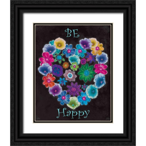Be Happy Black Ornate Wood Framed Art Print with Double Matting by Grey, Jace