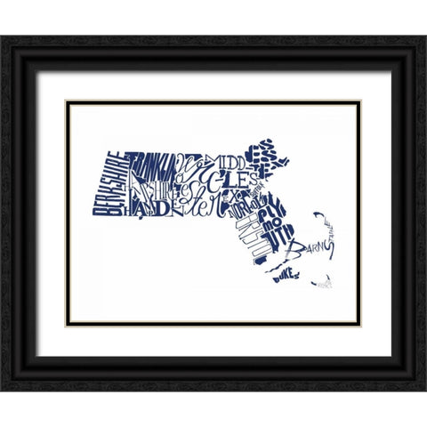 Massachusetts Navy Black Ornate Wood Framed Art Print with Double Matting by Grey, Jace