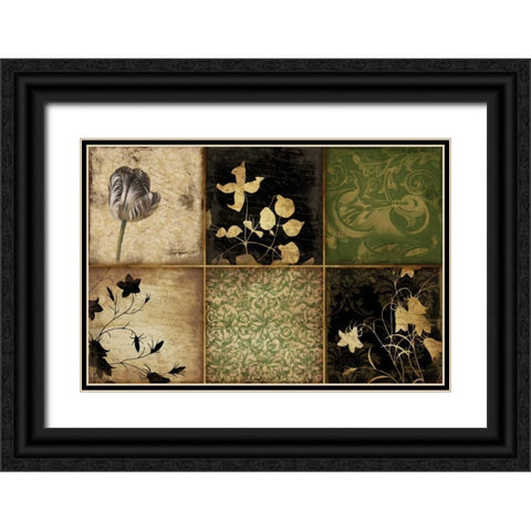 Green Florals Black Ornate Wood Framed Art Print with Double Matting by Grey, Jace