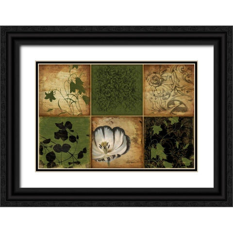 Green Florals Black Ornate Wood Framed Art Print with Double Matting by Grey, Jace