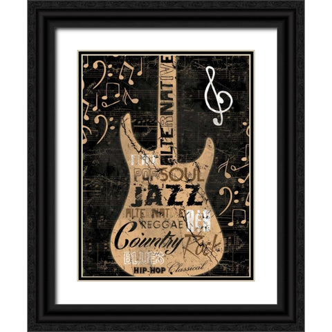 Music Notes black Black Ornate Wood Framed Art Print with Double Matting by Grey, Jace
