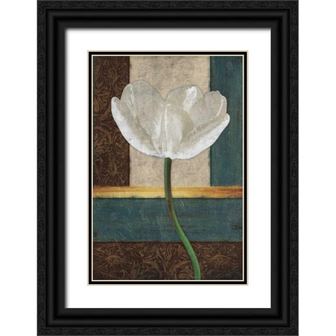 White Floral Mate Black Ornate Wood Framed Art Print with Double Matting by Grey, Jace