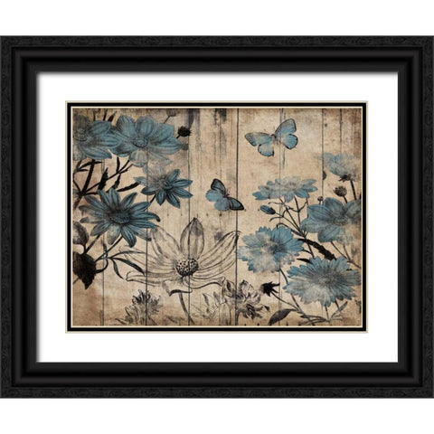 Blue Floral Wood Black Ornate Wood Framed Art Print with Double Matting by Grey, Jace