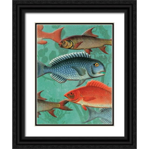 School OF Fish Black Ornate Wood Framed Art Print with Double Matting by Grey, Jace