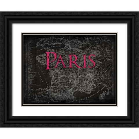 Paris Map Type Black Ornate Wood Framed Art Print with Double Matting by Grey, Jace