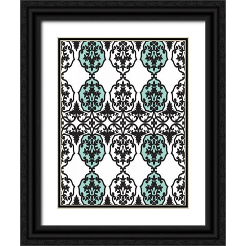 Teal pattern Black Ornate Wood Framed Art Print with Double Matting by Grey, Jace