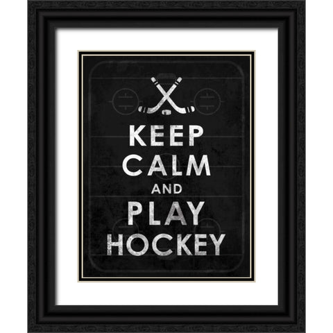 Keep calm Hockey 2 Black Ornate Wood Framed Art Print with Double Matting by Grey, Jace