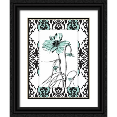 Simple floral teal Black Ornate Wood Framed Art Print with Double Matting by Grey, Jace