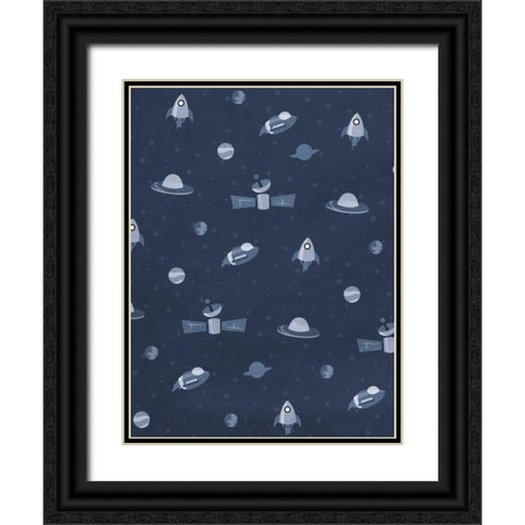 Fun space blues Black Ornate Wood Framed Art Print with Double Matting by Grey, Jace
