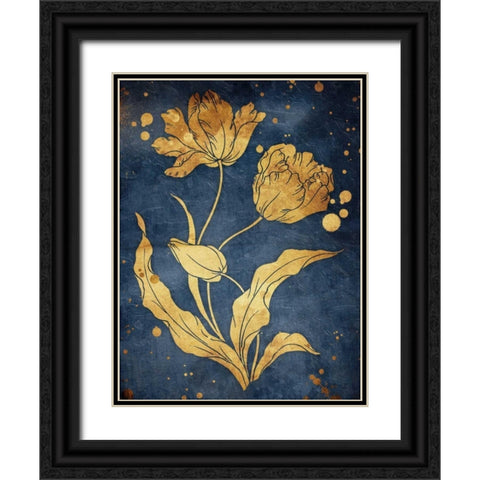 Floral Golden Blues Mate Black Ornate Wood Framed Art Print with Double Matting by Grey, Jace