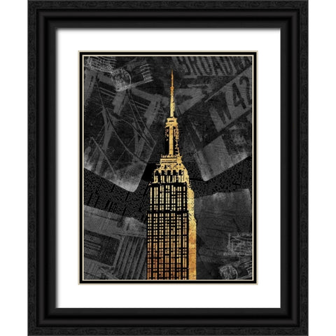 Gold NY Black Ornate Wood Framed Art Print with Double Matting by Grey, Jace
