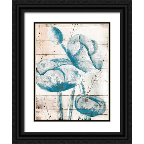 White Wood Blue Florals Mate Black Ornate Wood Framed Art Print with Double Matting by Grey, Jace