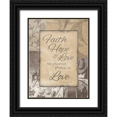 Faith Hope Love Black Ornate Wood Framed Art Print with Double Matting by Grey, Jace