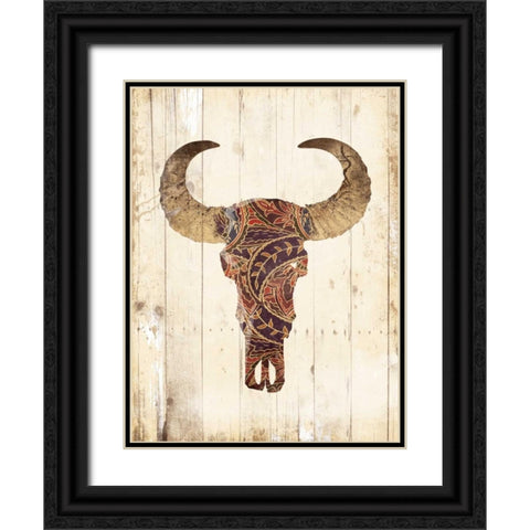 Patterned Skull Black Ornate Wood Framed Art Print with Double Matting by Grey, Jace