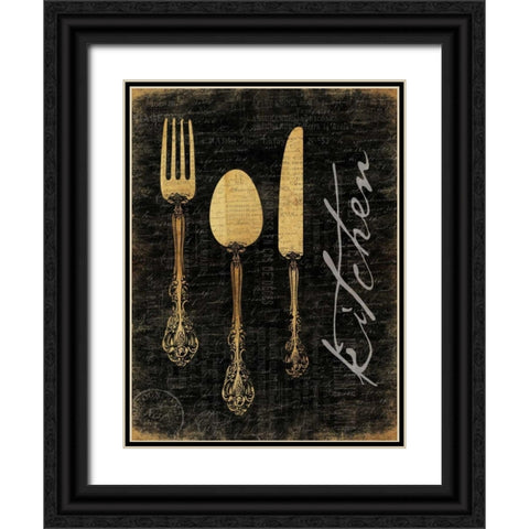 Golden Utensils Black Ornate Wood Framed Art Print with Double Matting by Grey, Jace