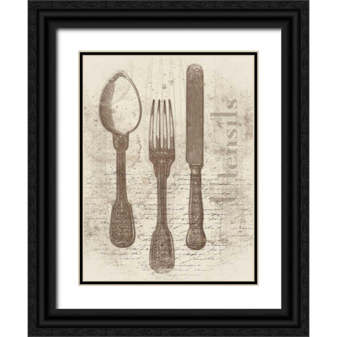 Cream Utensils Black Ornate Wood Framed Art Print with Double Matting by Grey, Jace