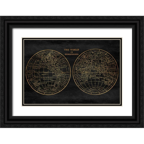 Gold World Map Black Ornate Wood Framed Art Print with Double Matting by Grey, Jace