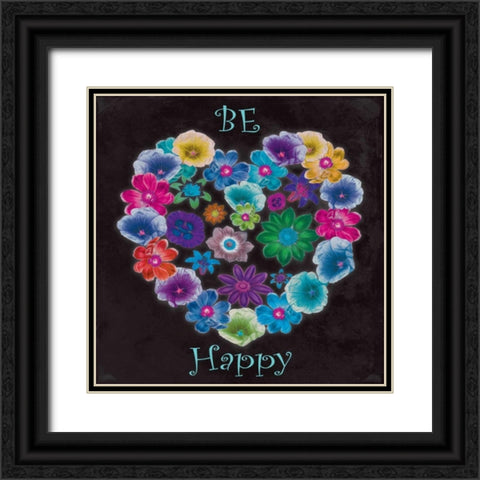 Be Happy Black Ornate Wood Framed Art Print with Double Matting by Grey, Jace