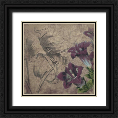 Floral outline 2 Black Ornate Wood Framed Art Print with Double Matting by Grey, Jace