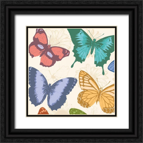Colorful Butterflies Black Ornate Wood Framed Art Print with Double Matting by Grey, Jace