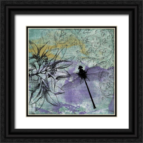 Dragonfly Florals 2 Black Ornate Wood Framed Art Print with Double Matting by Grey, Jace