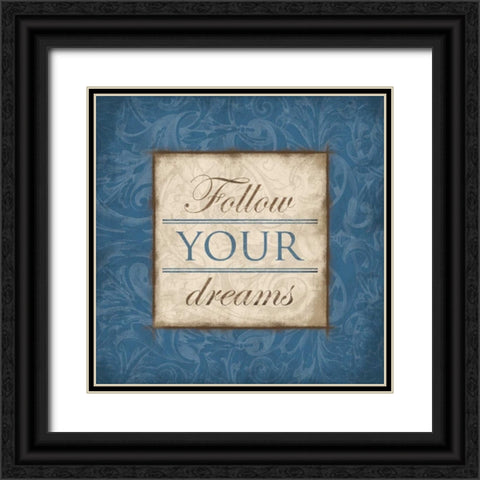 Follow Your Dreams Blue Black Ornate Wood Framed Art Print with Double Matting by Grey, Jace