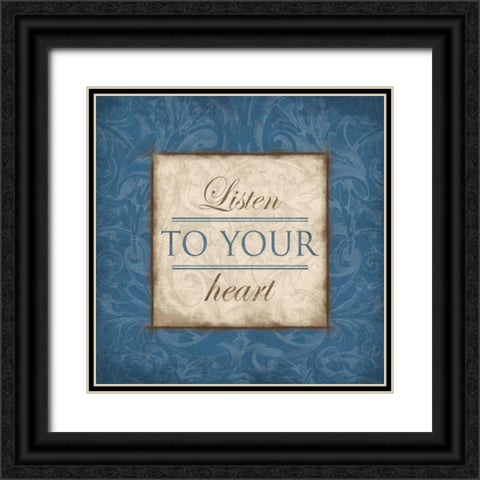 Listen to Your Heart Blue Black Ornate Wood Framed Art Print with Double Matting by Grey, Jace