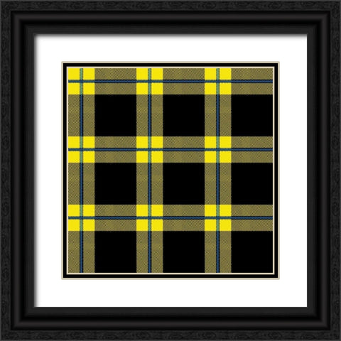 Yellow Blue Plaid Black Ornate Wood Framed Art Print with Double Matting by Grey, Jace