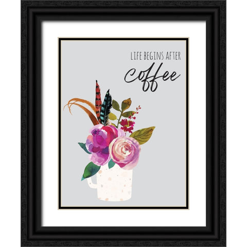 Life Begins After Coffee 1 Black Ornate Wood Framed Art Print with Double Matting by McCully, Jennifer