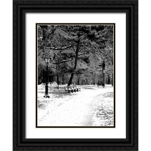 Central Park Snowy Scene 2 Black Ornate Wood Framed Art Print with Double Matting by Grey, Jace