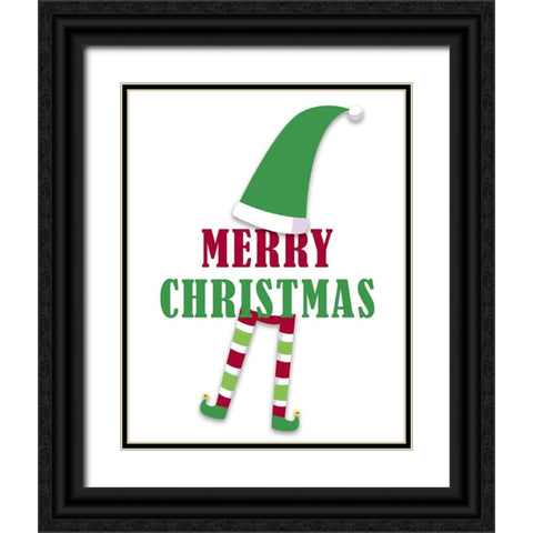 Merry Christmas Elf v2 Black Ornate Wood Framed Art Print with Double Matting by Allen, Kimberly