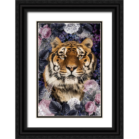Tiger Deep Floral Black Ornate Wood Framed Art Print with Double Matting by Allen, Kimberly