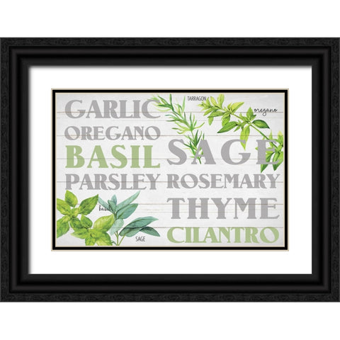 Layers Of Black And White Herbs Black Ornate Wood Framed Art Print with Double Matting by Allen, Kimberly