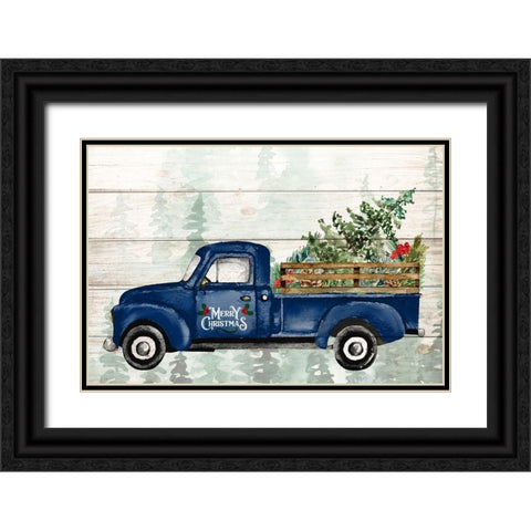 Navy Christmas Truck Black Ornate Wood Framed Art Print with Double Matting by Allen, Kimberly