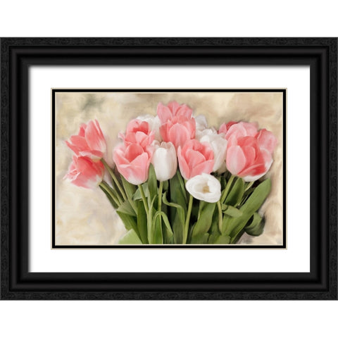 Pink And White Tulips Black Ornate Wood Framed Art Print with Double Matting by Allen, Kimberly