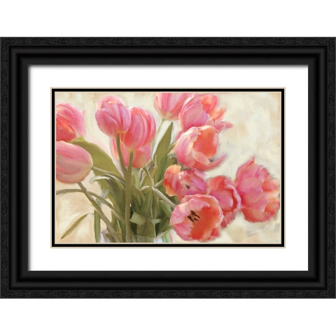 Vase of Tulips Black Ornate Wood Framed Art Print with Double Matting by Allen, Kimberly